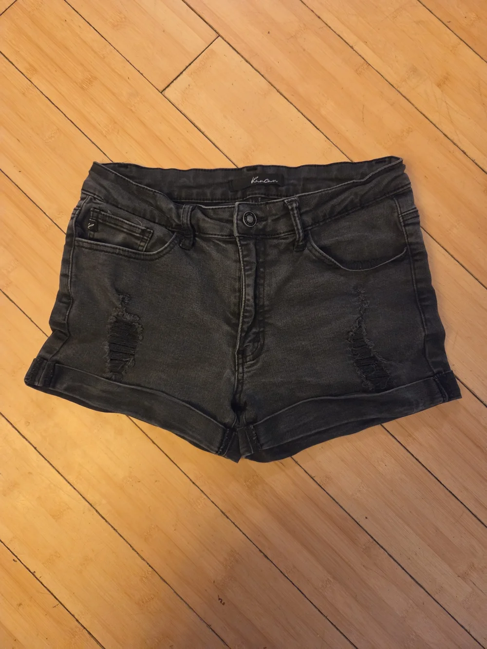 KanCan Black Distressed High-Rise Denim Shorts